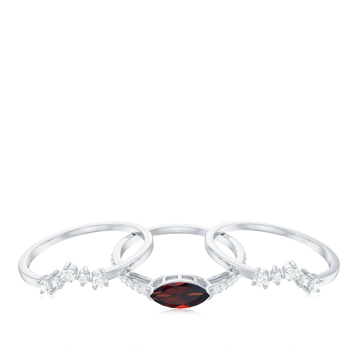 Natural 0.7 Carat Garnet Marquise Engagement Wedding Ring Set of 3 with Diamond
