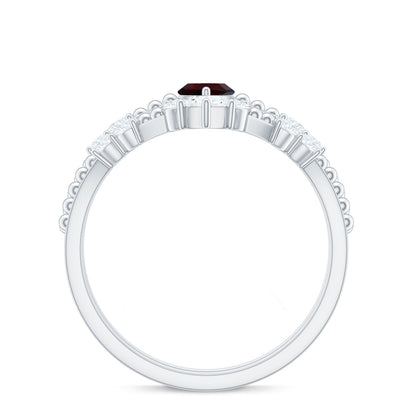 Certified Real Marquise Garnet Diamond Wedding Bridal Ring Set