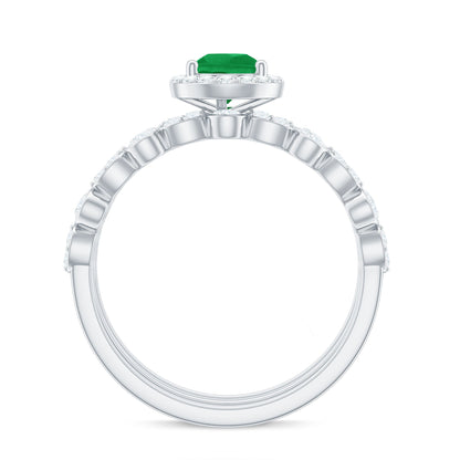 Natural 0.6 Carat Emerald Teardrop Engagement Ring and Wedding Band Set of 3
