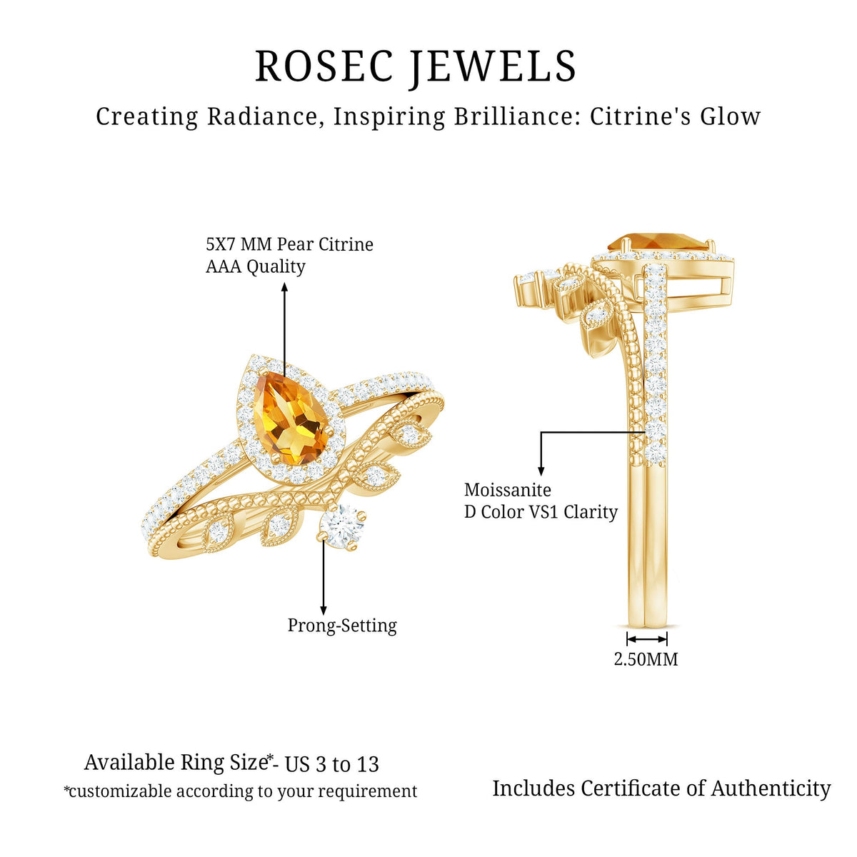 Certified Citrine and Diamond Teardrop Engagement Ring with Enhancer