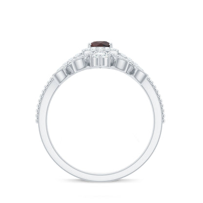 Natural Garnet Diamond Vintage Wedding Bridal Ring Set