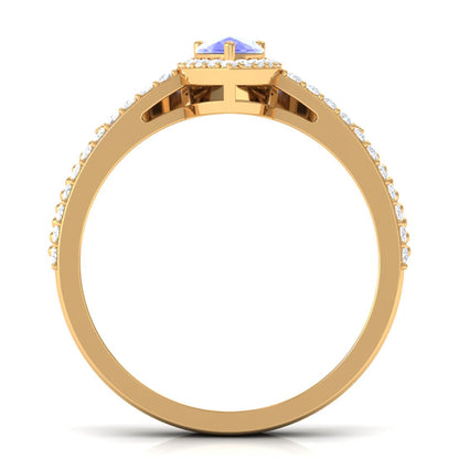0.8 Carat Vintage Looking Tanzanite Diamond Wedding Bridal Ring Set of 2