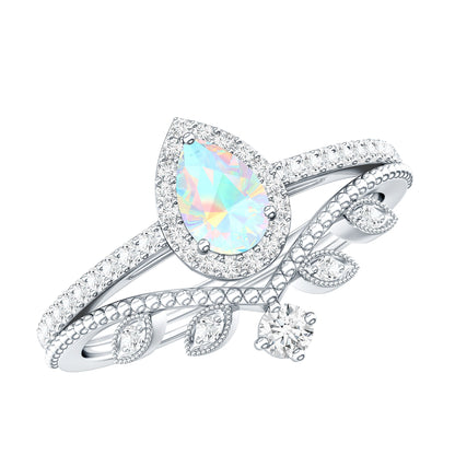 Vintage Inspired Ethiopian Opal Diamond Designer Bridal Ring Set