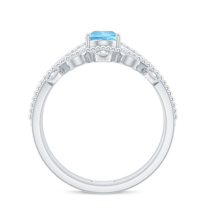 1 Carat Aquamarine and Diamond Teardrop Engagement Ring with Enhancer