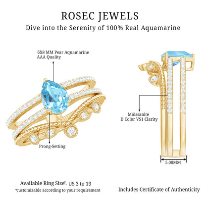 1 Carat Aquamarine and Diamond Teardrop Engagement Ring with Enhancer