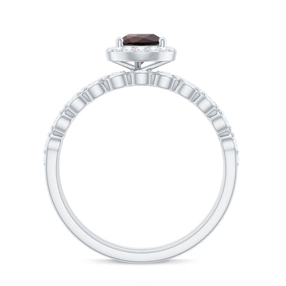 Natural 0.8 Carat Pear Shape Garnet Wedding Engagement Ring Set of 2