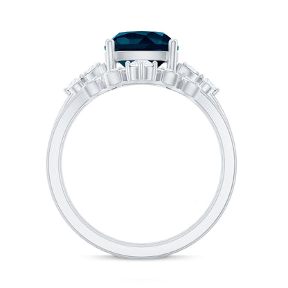 Vintage London Blue Topaz and Diamond Engagement Ring Set