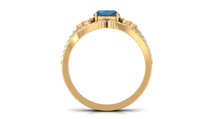 Cushion Cut London Blue Topaz Designer Wedding Ring Set with Diamond Band