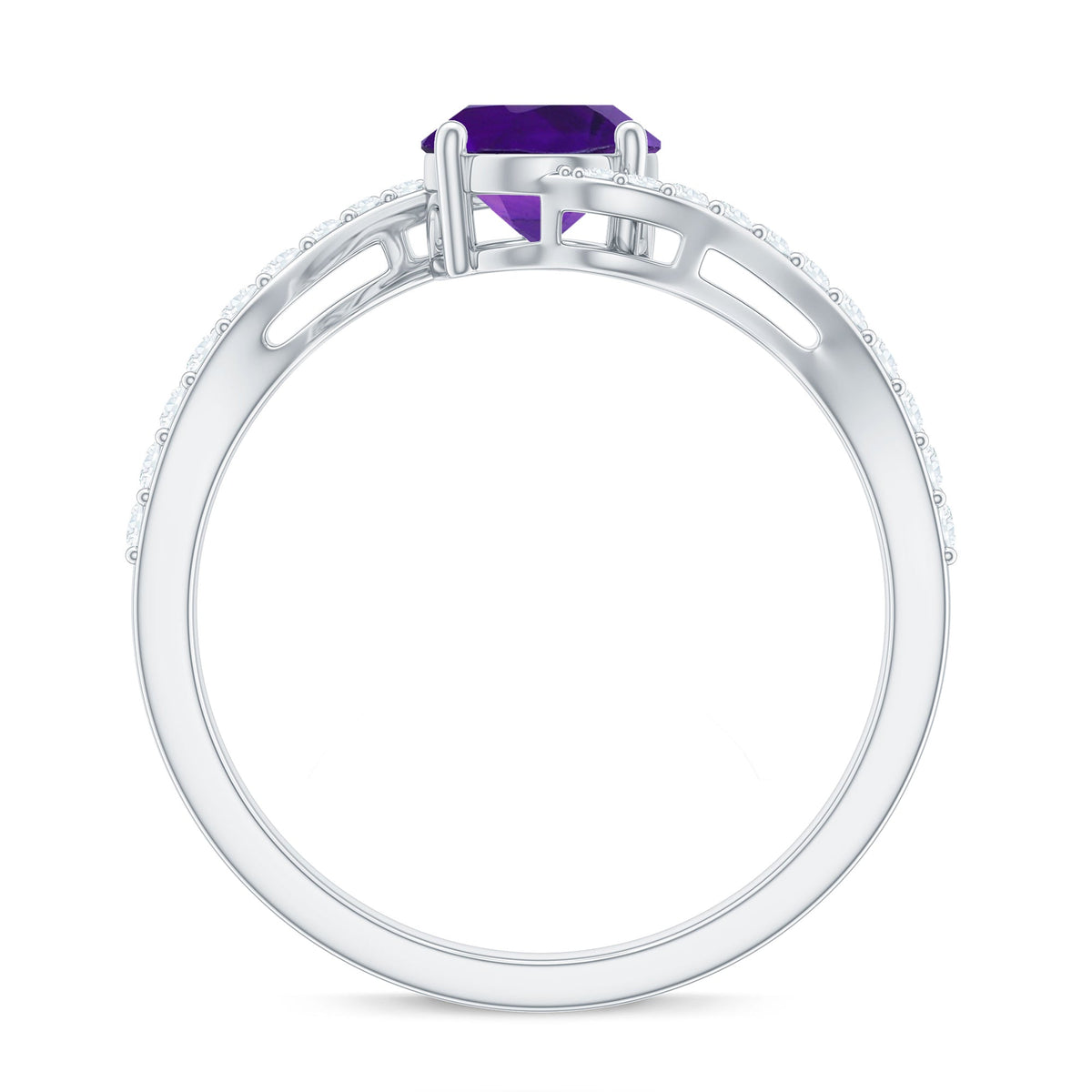 1 Carat Amethyst Oval Engagement Ring with Diamond Bypass Shank