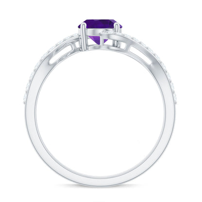 1 Carat Amethyst Oval Engagement Ring with Diamond Bypass Shank