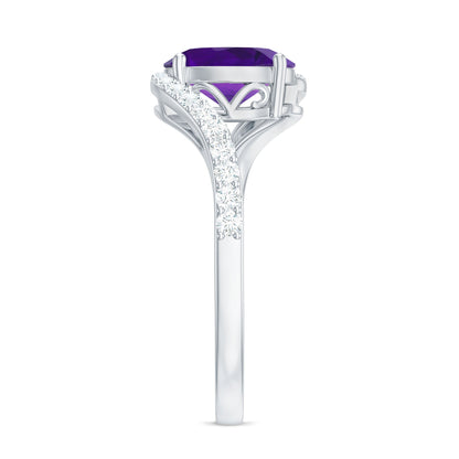 1 Carat Amethyst Oval Engagement Ring with Diamond Bypass Shank