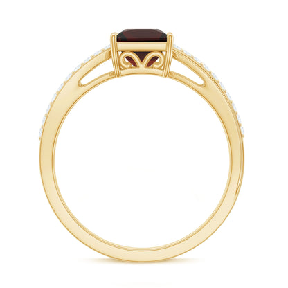 Princess Cut Garnet Solitaire Engagement Ring with Diamond