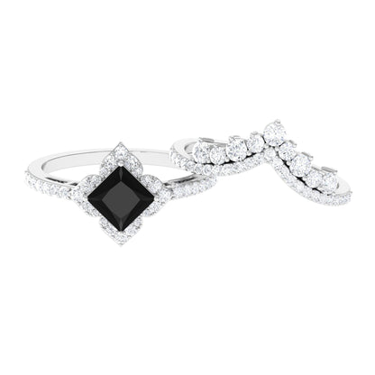 0.5 Carat Black Onyx and Moissanite Statement Wedding Ring Set