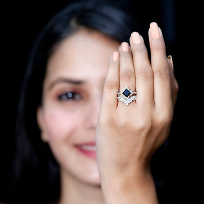 0.5 Carat Black Onyx and Moissanite Statement Wedding Ring Set
