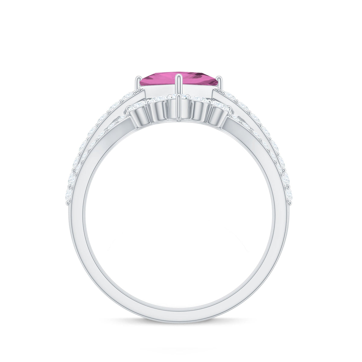 1 Carat Princess Cut Pink tourmaline and Diamond Wedding Ring Set for Women