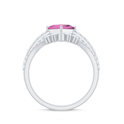 1 Carat Princess Cut Pink tourmaline and Diamond Wedding Ring Set for Women