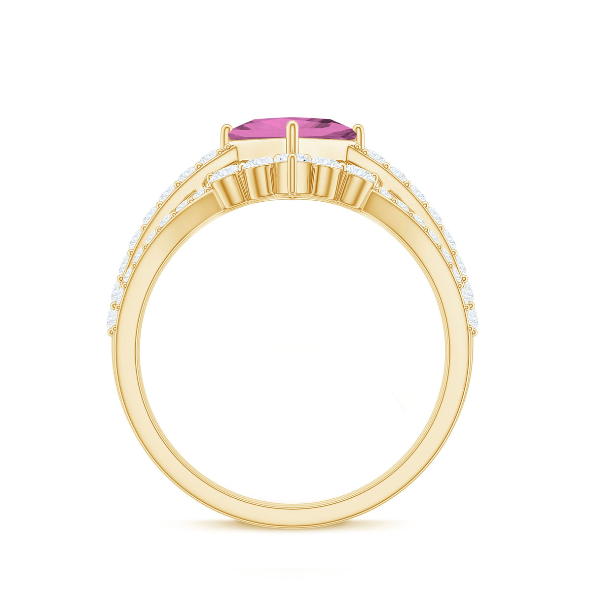 1 Carat Princess Cut Pink tourmaline and Diamond Wedding Ring Set for Women