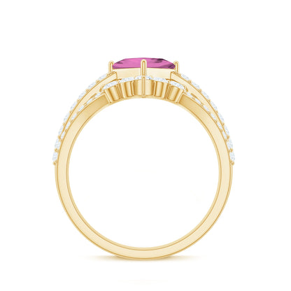1 Carat Princess Cut Pink tourmaline and Diamond Wedding Ring Set for Women