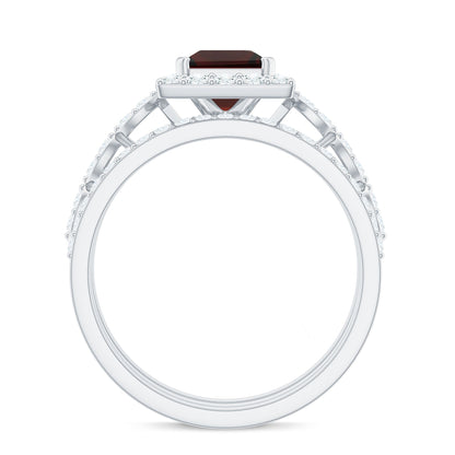 Genuine 1.4 Carat Princess Cut Garnet 3 Piece Bridal Ring Set with Moissanite