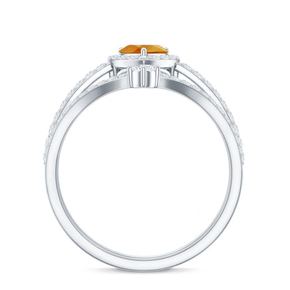 Certified Real Citrine Heart Shape Engagement Ring with Diamond Enhancer