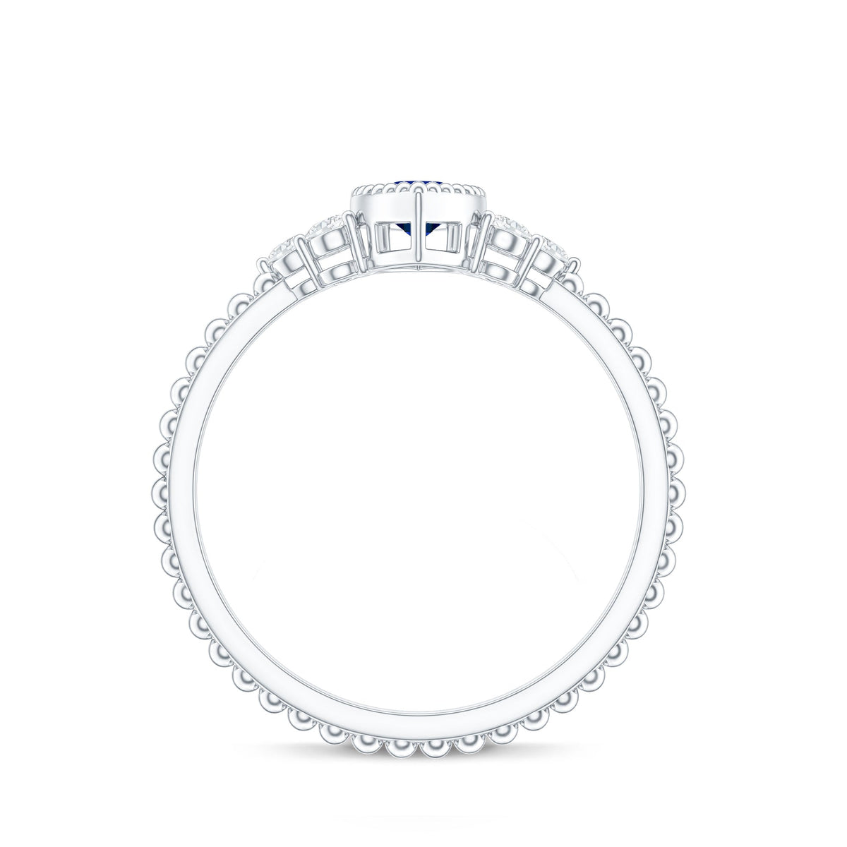 Vintage Style 0.7 Carat Lab Grown Blue Sapphire Marquise Engagement Ring with Diamond Trio