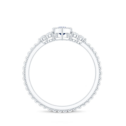 Vintage Style 0.7 Carat Lab Grown Blue Sapphire Marquise Engagement Ring with Diamond Trio