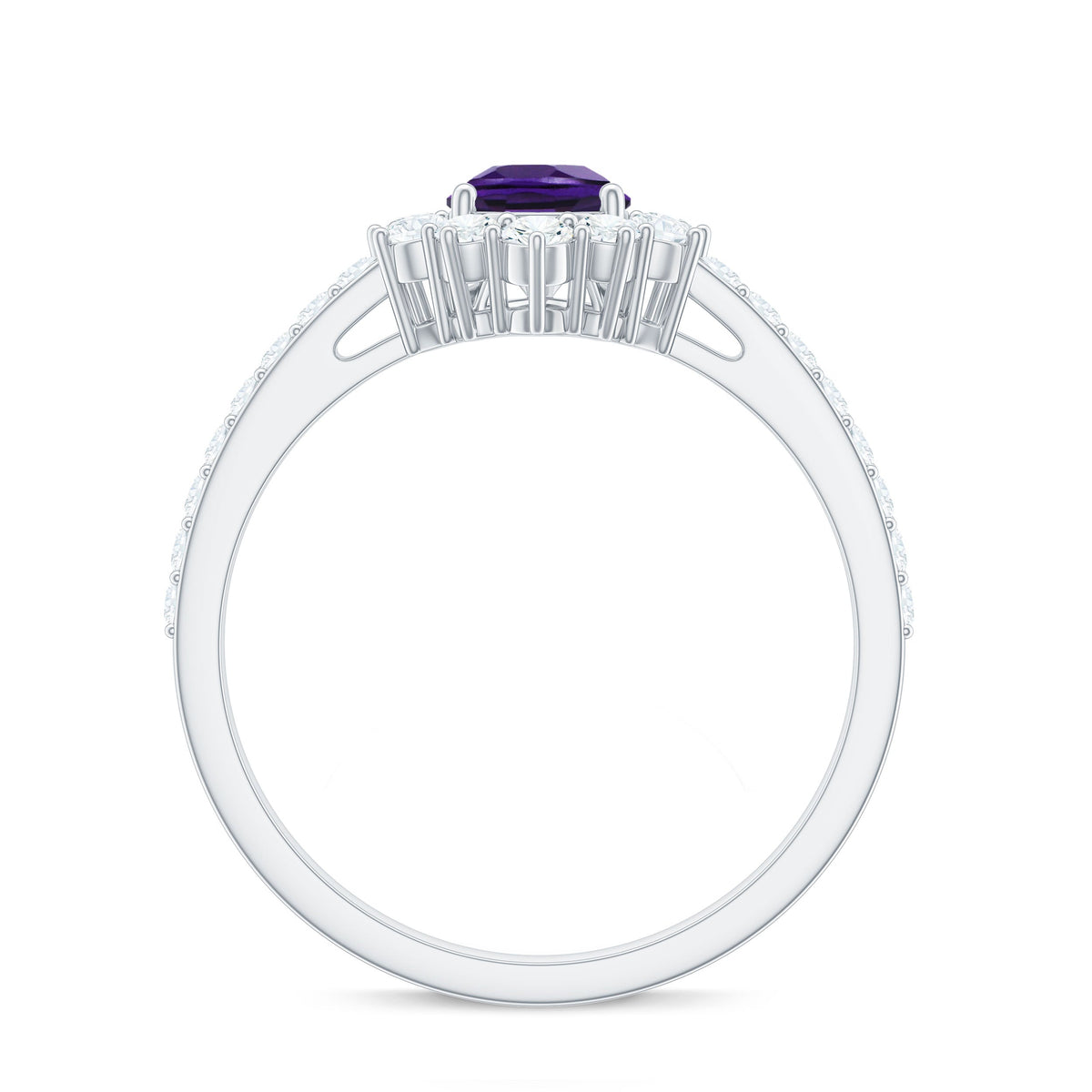 1 Carat Amethyst Pear Shaped Engagement Ring with Diamond