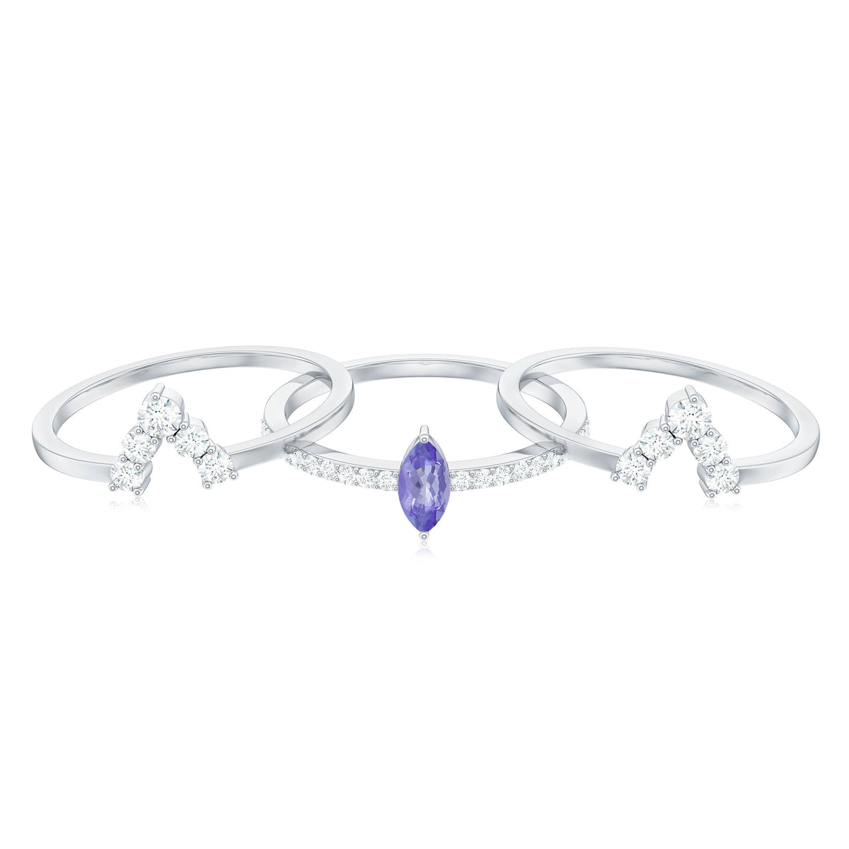 Marquise Cut Tanzanite Solitaire Ring Set with Diamond