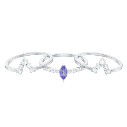 Marquise Cut Tanzanite Solitaire Ring Set with Diamond