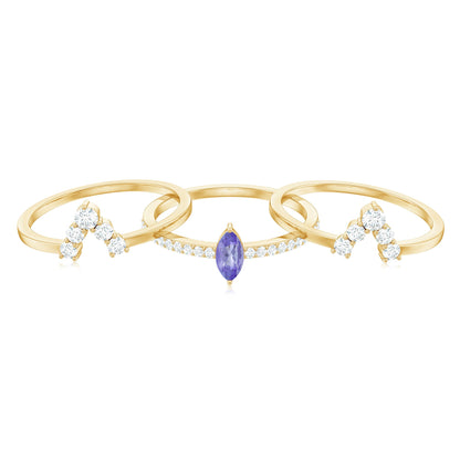 Marquise Cut Tanzanite Solitaire Ring Set with Diamond