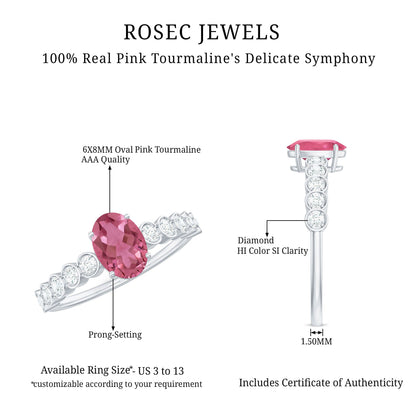 1 Carat Oval Pink Tourmaline Solitaire Engagement Ring with Diamond