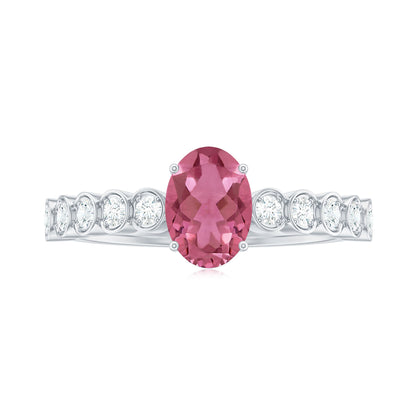 1 Carat Oval Pink Tourmaline Solitaire Engagement Ring with Diamond