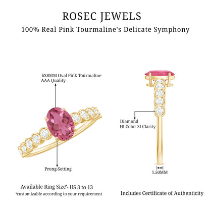 1 Carat Oval Pink Tourmaline Solitaire Engagement Ring with Diamond
