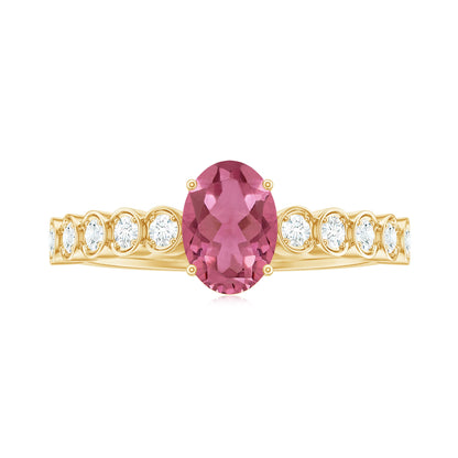 1 Carat Oval Pink Tourmaline Solitaire Engagement Ring with Diamond