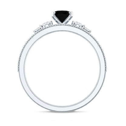 Certified Oval Lab Grown Black and White Diamond Wedding Engagement Ring Set