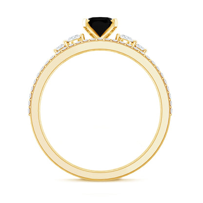 Certified Oval Lab Grown Black and White Diamond Wedding Engagement Ring Set
