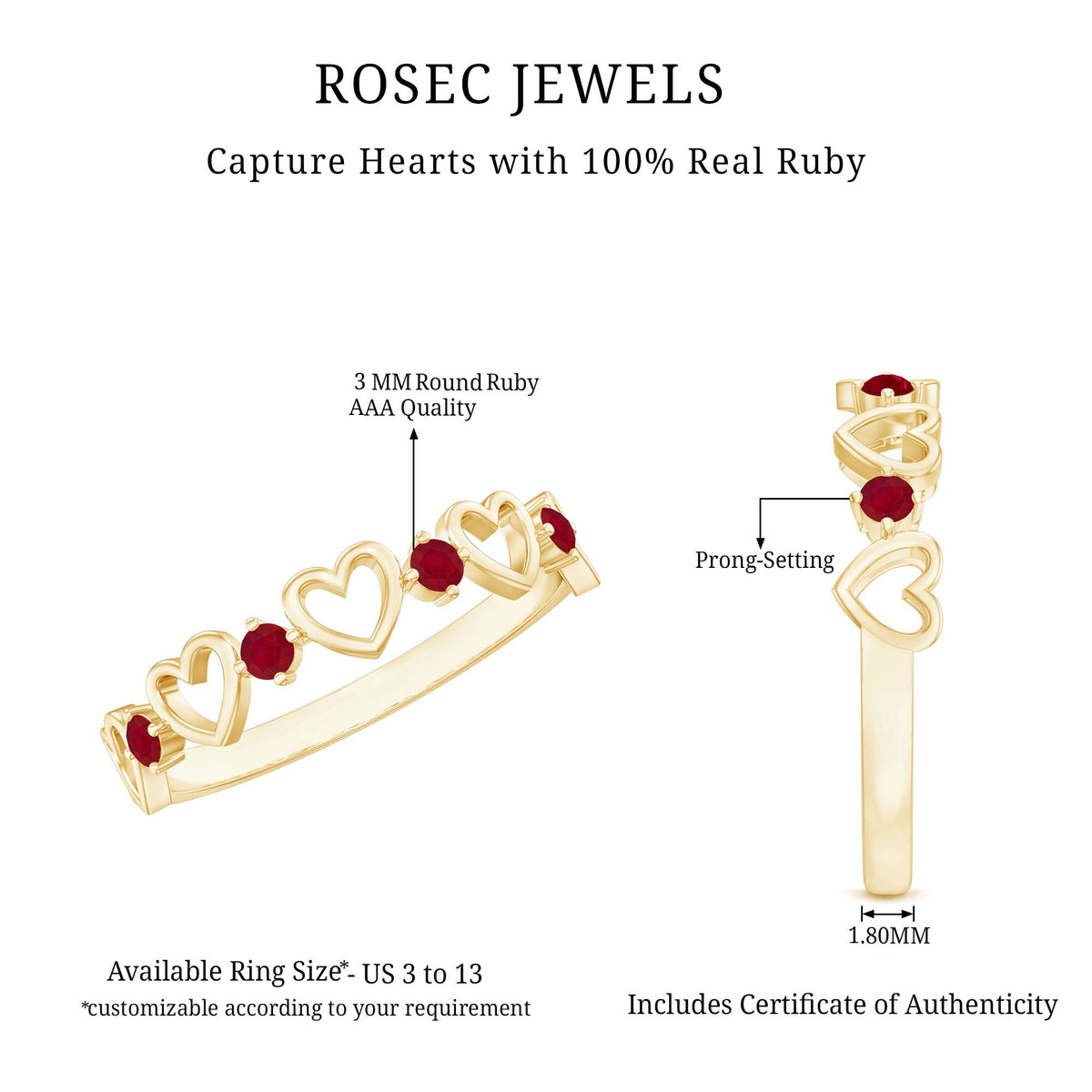 Natural Ruby Heart Eternity Ring for Promise