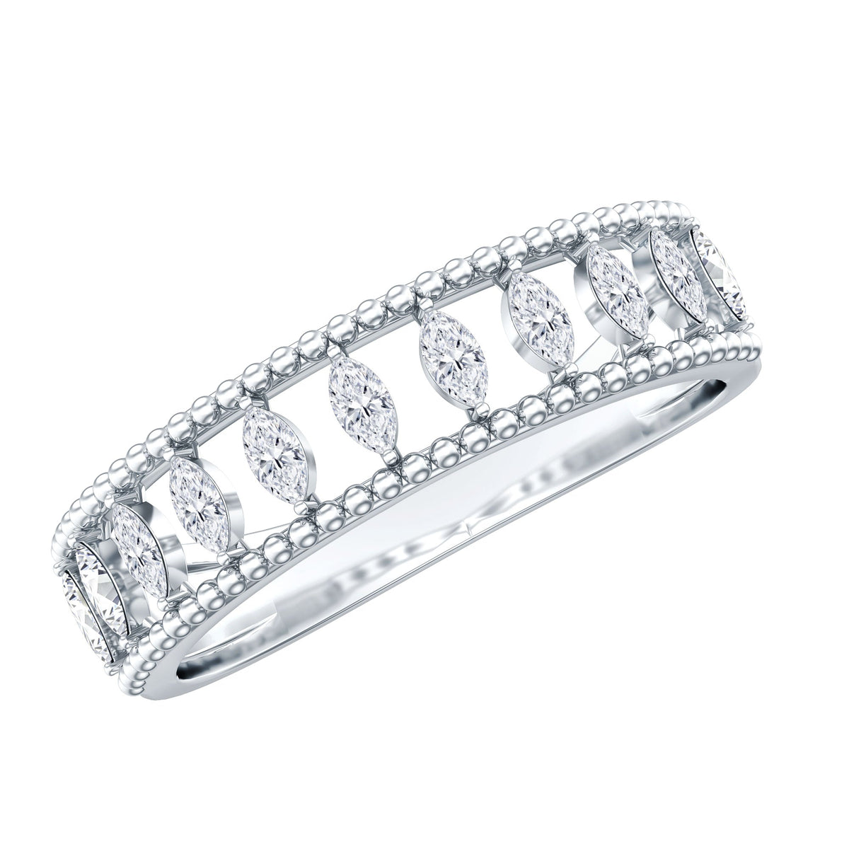 Natural Marquise Diamond Half Eternity Wedding Band