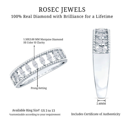 Natural Marquise Diamond Half Eternity Wedding Band