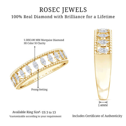 Natural Marquise Diamond Half Eternity Wedding Band