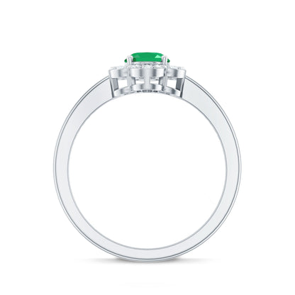 Natural 0.7 Carat Oval Emerald Engagement Ring with Diamond