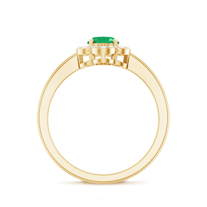 Natural 0.7 Carat Oval Emerald Engagement Ring with Diamond