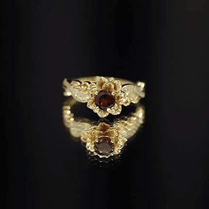 Real Garnet Vintage Engagement Ring in 14K Yellow Gold Plated Silver