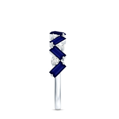 Certified Real Baguette Blue Sapphire Half Eternity Ring with Diamond