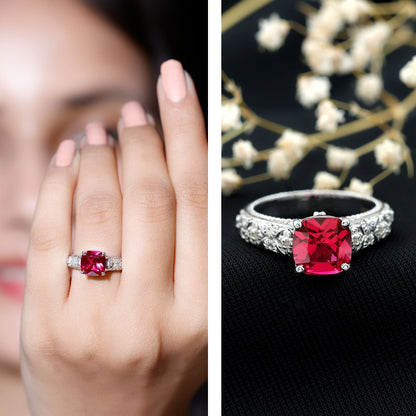Vintage Inspired 2 Carat Cushion Cut Lab Created Ruby Engagement Ring