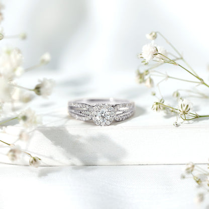 Real Diamond Designer Engagement Ring in Split Shank