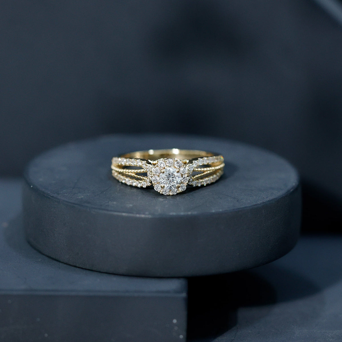 Real Diamond Designer Engagement Ring in Split Shank