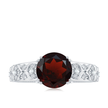 Vintage Looking Garnet Diamond Engagement Ring