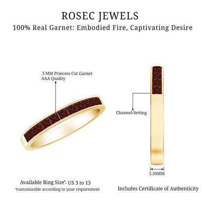 Natural Princess Cut Garnet Half Eternity Ring in Channel Set