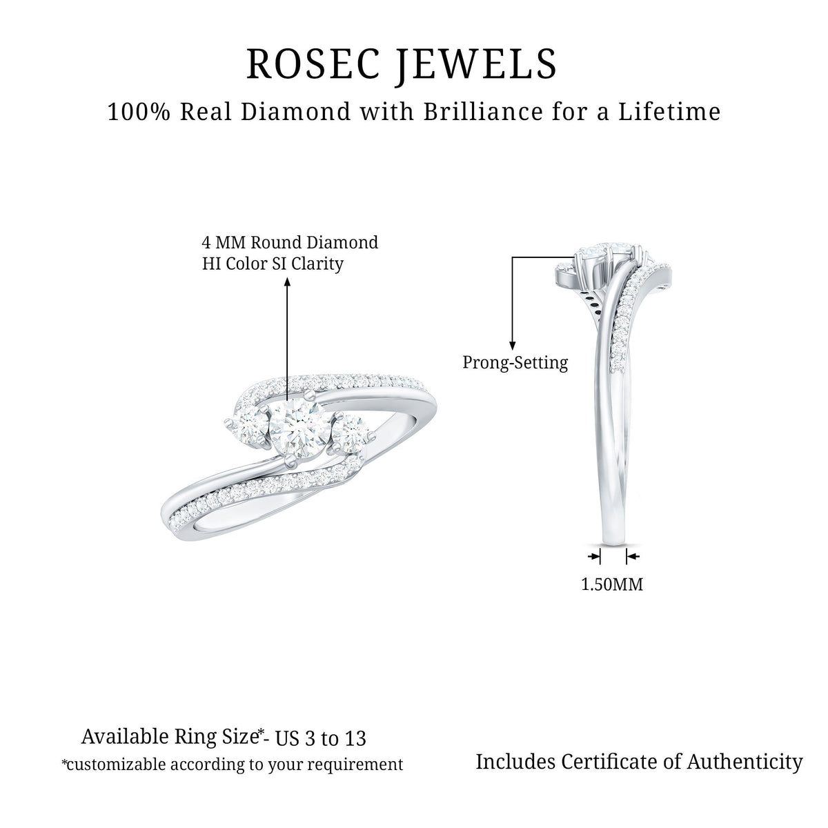 Certified Diamond 3 Stone Engagement Ring